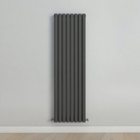 Vertical Anthracite Double Oval Panel Radiator (H)1600mm x (W)472mm.