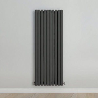 Vertical Anthracite Double Oval Panel Radiator (H)1600mm x (W)590mm.
