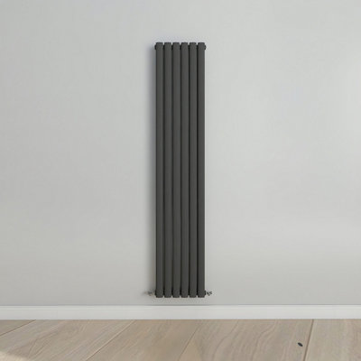 Vertical Anthracite Double Oval Panel Radiator (H)1800mm x (W)354mm.