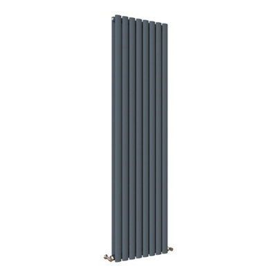 Vertical Anthracite Double Oval Panel Radiator (H)1800mm x (W)472mm, 9204 BTU.