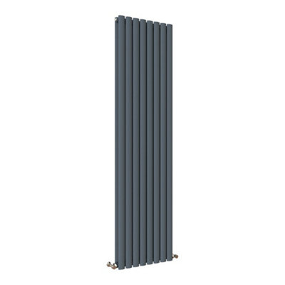 Vertical Anthracite Double Oval Panel Radiator (H)1800mm x (W)472mm.