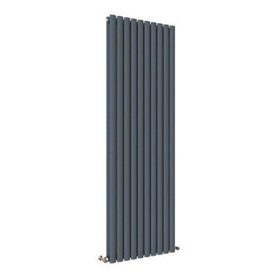 Vertical Anthracite Double Oval Panel Radiator (H)1800mm x (W)590mm, 11500 BTU.