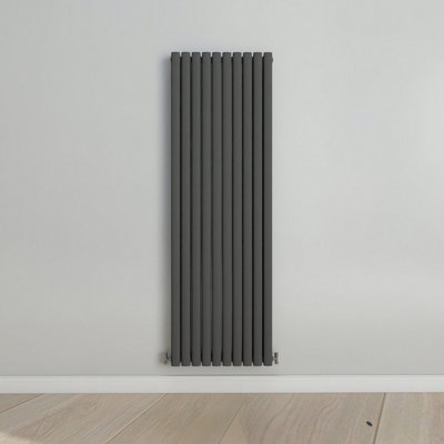 Vertical Anthracite Double Oval Panel Radiator (H)1800mm x (W)590mm.