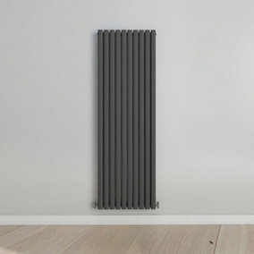 Vertical Anthracite Double Oval Panel Radiator (H)1800mm x (W)590mm.