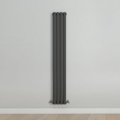 Vertical Anthracite Single Oval Panel Radiator (H)1600mm x (W)236mm.