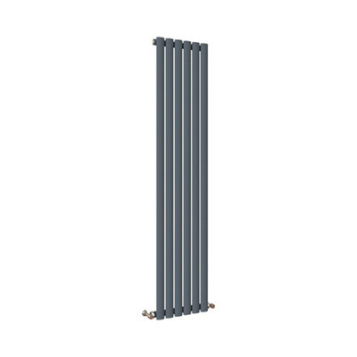 Vertical Anthracite Single Oval Panel Radiator (H)1600mm x (W)354mm, 3410 BTU.