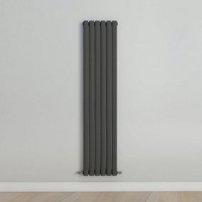 Vertical Anthracite Single Oval Panel Radiator (H)1600mm x (W)354mm.