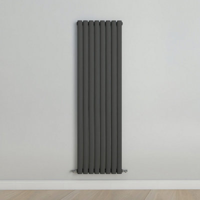 Vertical Anthracite Single Oval Panel Radiator (H)1600mm x (W)472mm.