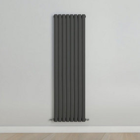 Vertical Anthracite Single Oval Panel Radiator (H)1600mm x (W)472mm.