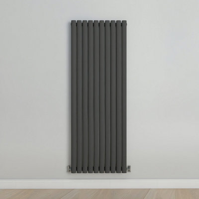 Vertical Anthracite Single Oval Panel Radiator (H)1600mm x (W)590mm.