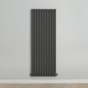Vertical Anthracite Single Oval Panel Radiator (H)1600mm x (W)590mm.