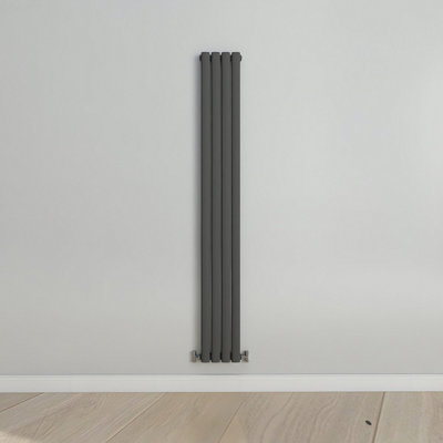 Vertical Anthracite Single Oval Panel Radiator (H)1800mm x (W)236mm.