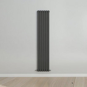 Vertical Anthracite Single Oval Panel Radiator (H)1800mm x (W)354mm.