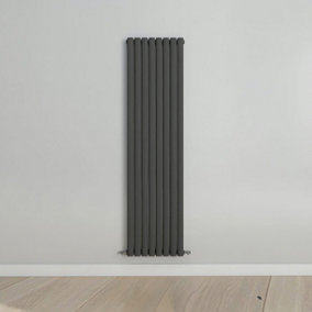 Vertical Anthracite Single Oval Panel Radiator (H)1800mm x (W)472mm.