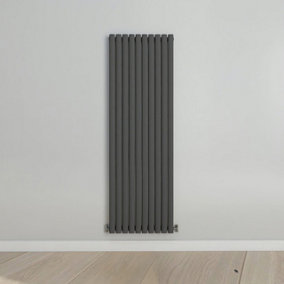 Vertical Anthracite Single Oval Panel Radiator (H)1800mm x (W)590mm.