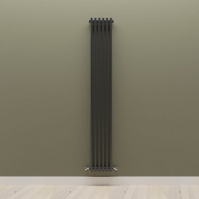 Vertical Black Double Column Radiator (H) 1800mm x (W) 290mm.