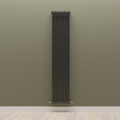 Vertical Black Double Column Radiator (H) 1800mm x (W) 380mm.