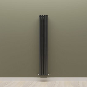 Vertical Black Double Oval Panel Radiator (H)1600mm x (W)236mm.