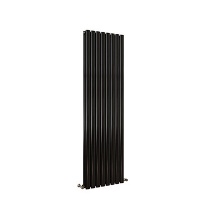 Vertical Black Double Oval Panel Radiator (H)1600mm x (W)472mm, 7156 BTU.