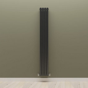 Vertical Black Double Oval Panel Radiator (H)1800mm x (W)236mm.