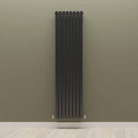 Vertical Black Double Oval Panel Radiator (H)1800mm x (W)472mm.