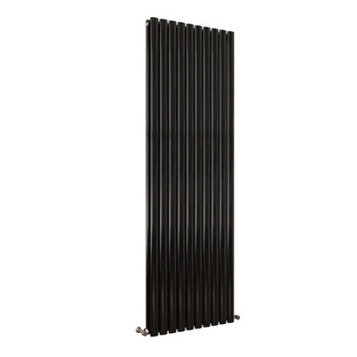 Vertical Black Double Oval Panel Radiator (H)1800mm x (W)590mm, 11500 BTU.