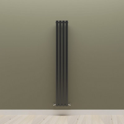 Vertical Black Single Oval Panel Radiator (H)1600mm x (W)236mm.