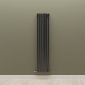 Vertical Black Single Oval Panel Radiator (H)1600mm x (W)354mm.