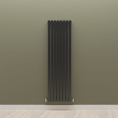 Vertical Black Single Oval Panel Radiator (H)1600mm x (W)472mm.