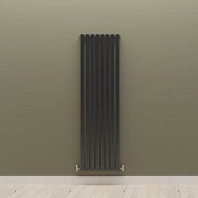 Vertical Black Single Oval Panel Radiator (H)1600mm x (W)472mm.