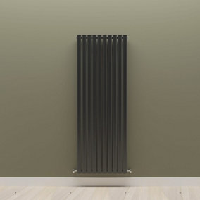 Vertical Black Single Oval Panel Radiator (H)1600mm x (W)590mm.