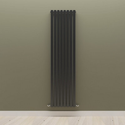 Vertical Black Single Oval Panel Radiator (H)1800mm x (W)472mm.