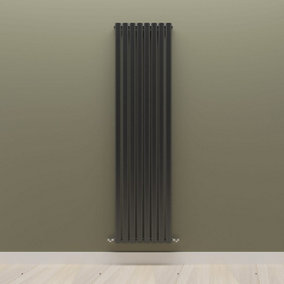 Vertical Black Single Oval Panel Radiator (H)1800mm x (W)472mm.
