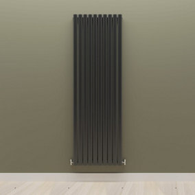 Vertical Black Single Oval Panel Radiator (H)1800mm x (W)590mm.