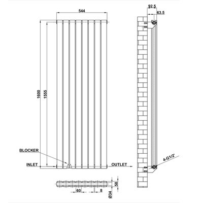 Vertical Double Panel Flat Black Designer Radiator 1600x544mm