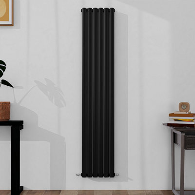 Vertical Double Panel Oval Column Black Designer Radiator 1800x354mm