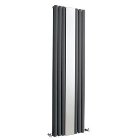 Vertical Double Panel Radiator with Mirror - 1800mm x 499mm - Anthracite