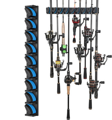 Vertical fishing rod rack, wall mounted rod holder, accommodating up to ...