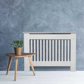Vertical Grill White Painted Radiator Cover - Small