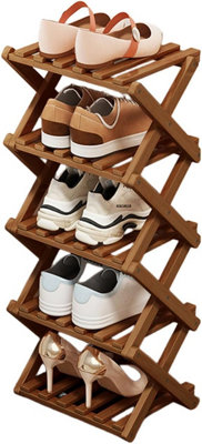 Vertical shoe rack Compact foldable shoe rack Brown, 5 tiers
