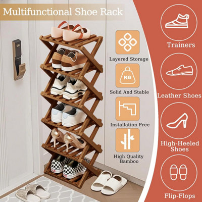 Vertical shoe rack Compact foldable shoe rack Brown, 5 tiers