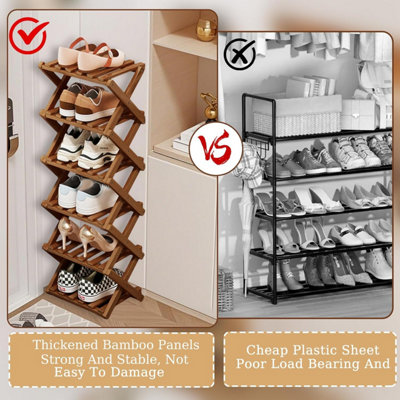 Vertical shoe rack Compact foldable shoe rack Brown, 5 tiers