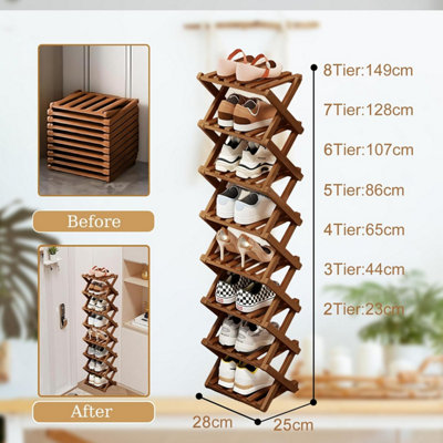 Vertical shoe rack Compact foldable shoe rack Brown, 5 tiers