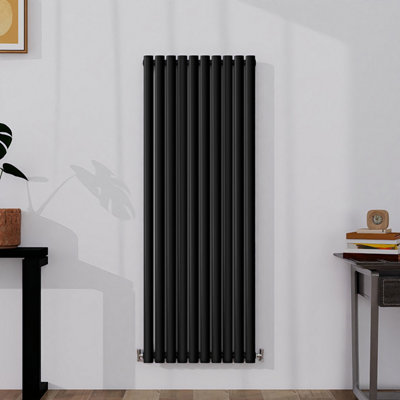 Vertical Single Panel Oval Column Black Designer Radiator 1600x590mm