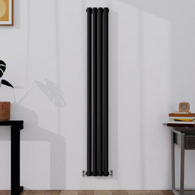 Vertical Single Panel Oval Column Black Designer Radiator 1800x236mm