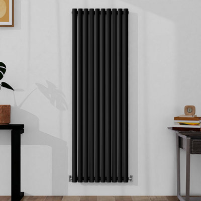 Vertical Single Panel Oval Column Black Designer Radiator 1800x590mm