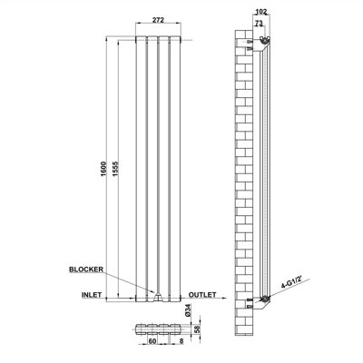 Vertical White Double Flat Panel Radiator (H) 1600 mm x (W) 272 mm.