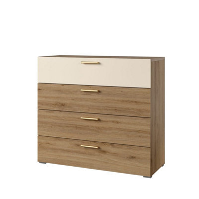 Vertina 27 Stylish Spacious Chest of Drawers W1000mm H910mm D410mm - Oak & Beige, 4 Drawers