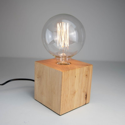 Verve Design Dov Timber Wood E27 Industrial Table Lamp Light Office Desk Bedside Edison LED Compatible Natural Cube Block Wooden