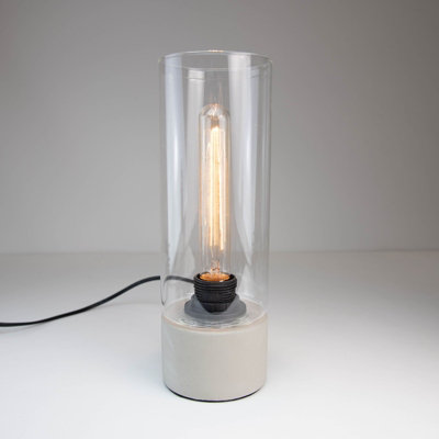 Verve Design Upton Glass Shade Concrete Cylinder E27 Industrial Table Lamp Light Office Desk Bedside Edison LED Compatible Modern